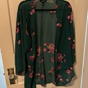 Torrid Women's Sheer Floral Kimono - Green and Pink